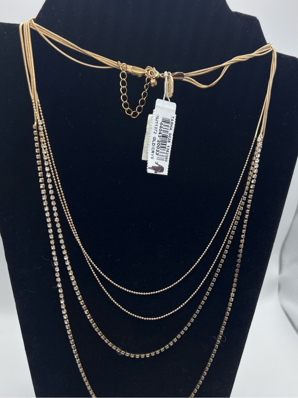 Tasha Multi-Strand Gold-Tone Layered Necklace with Rhinestone Chains